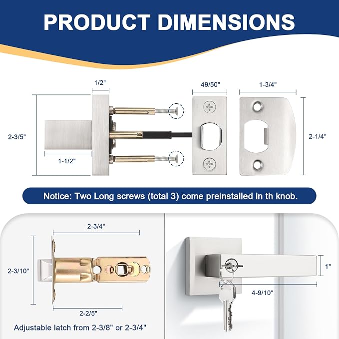 KNOBWELL 3 Pack Keyed Entry Door Handles, Brushed Nickel Door Knobs with Lock and Key Satin Door Lockset for Gate/Garage/Front Doors (Same Key)