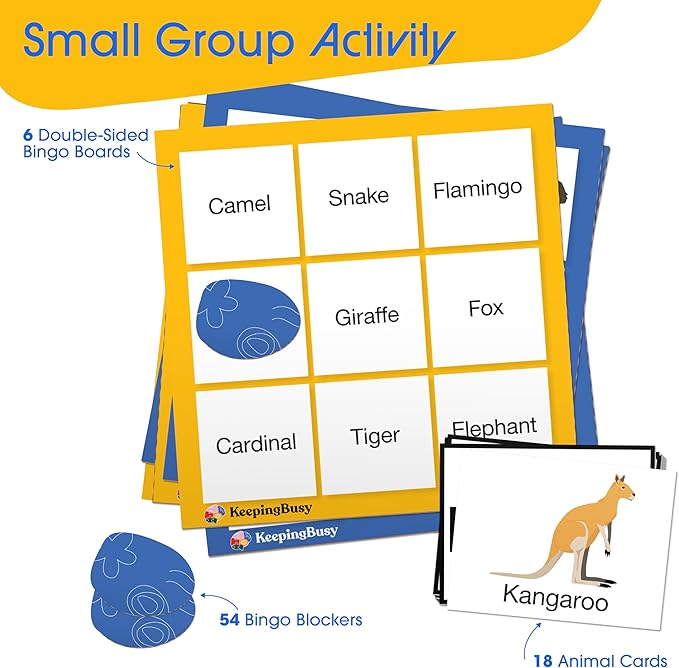 Keeping Busy Animal Bingo Games | Dementia Activities for Seniors Dementia Products for Elderly Alzheimers Products for Elderly Reusable Bingo Cards Reusable Chips & 6 Board Set Alzheimers Activities