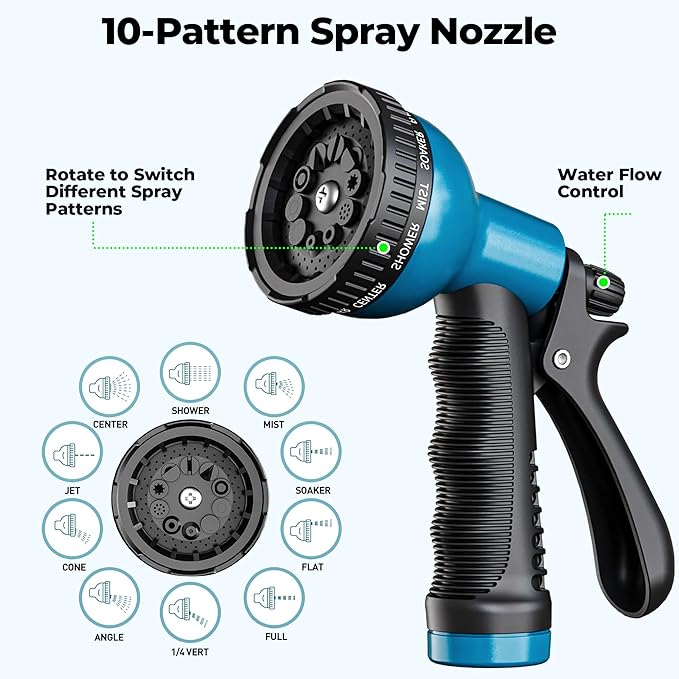 Expandable Garden Hose 100 ft with 10 Function Spray Nozzle, Flexible, Kink Free, Leak-Proof, Ultra Lightweight Retractable Stretch Water Hose 100ft for Yard, Lawn, Car Wash and Outdoor(Black & Blue)