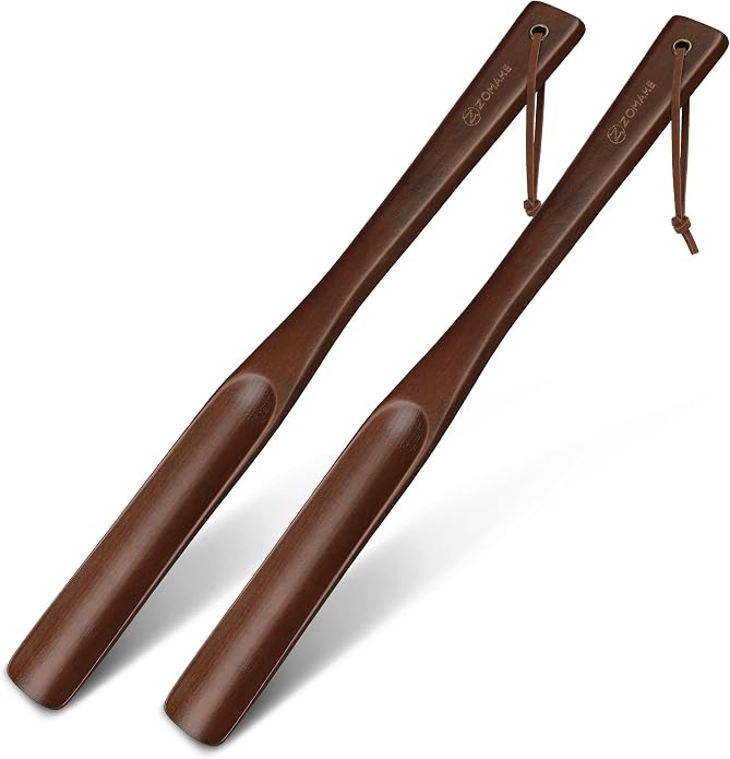 ZOMAKE Wooden Shoe Horn Long Handle for Seniors Men Women 16.5"/16.9" | Wood Long Shoehorn Boot Horn, Shoe Spoon Helper, Shoes Protection, No Bend Over, Easy Shoe Wear for Home Use