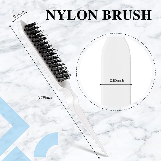Geiserailie 3 Pcs Slick Back Hair Brush Set Bristle Brush Edge Control Teasing Comb for Women Black Hair(White)