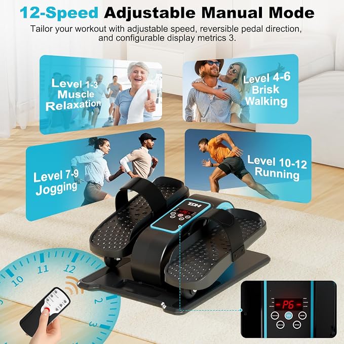 TDH Under Desk Elliptical Machine,Electric Leg Exerciser as Seen on Tv for Senior Adult,Portable Quiet Pedal Exerciser While Sitting with 12 Adjustable Speed Auto&HR Mode for Home Office