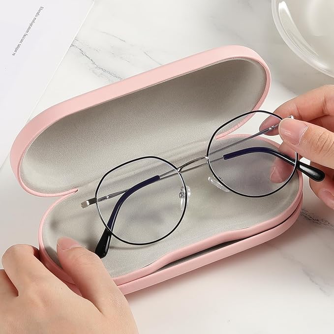 MoKo Double Eyeglass Case, Contact Lens Case with Mirror Tweezers Remover, 2 in 1 Double Sided Portable Contact Lens Box Holder Container Soak Storage Kit Sunglasses Pouch for Men & Women, Pink