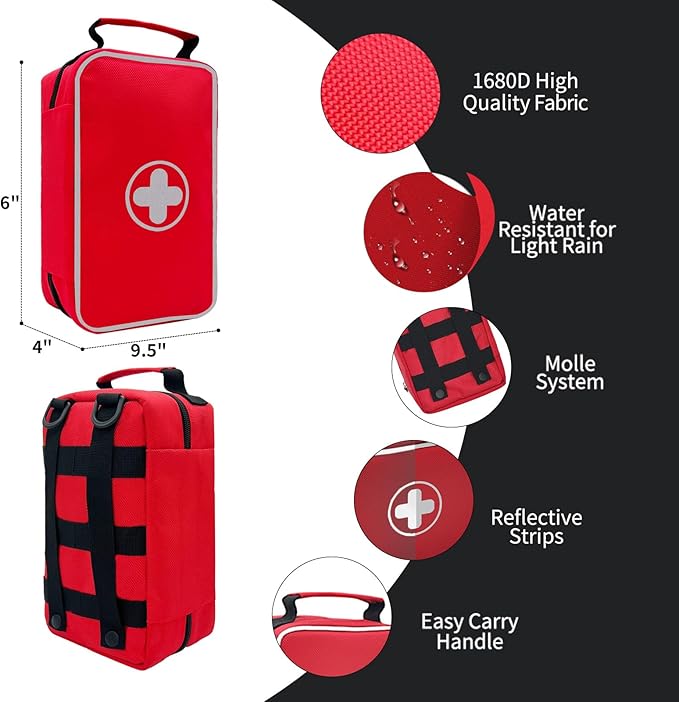 NENYX 350 Piece First Aid Kit for Car, Home, Travel, Camping, Truck, Hiking, Sports, Office, Vehicle & Premium Waterproof Compact Trauma Medical Kits (Red)