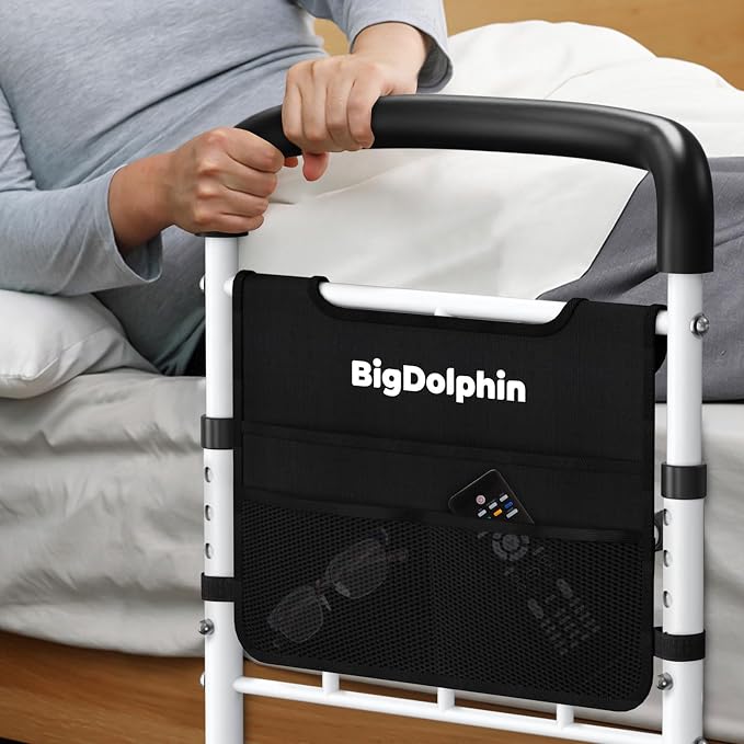Bed Rails for Elderly Adults Safety - ASTM Approved Adjustable Bed Cane with Non-Slip Ergonomic Handle & Storage Pocket, 400 LBS Stable Bed Assist Rails for Seniors, Tool-Free