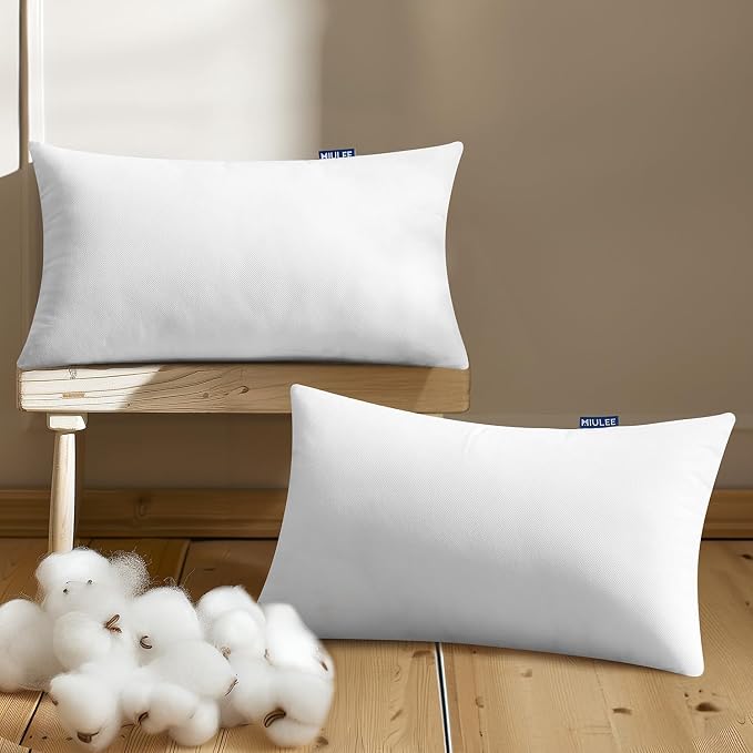 MIULEE Pillow Insert 12x20 Inch Set of 2 Decorative Throw Pillow Inserts | Premium Fluffy Pillow Forms Sham Stuffer for Sofa Couch Living Room