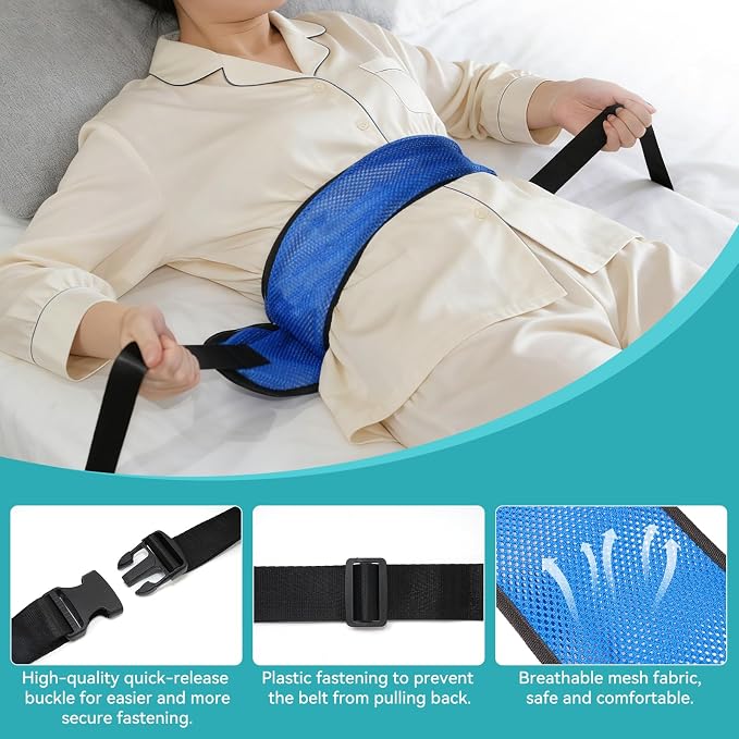 Medical Bed Restraint Strap for Elderly, Anti-Fall Waist Belt for Elderly, Adjustable Wheelchair Seat Safety Belt,Medical Bed Safety Assist, Mesh Style Navy Blue