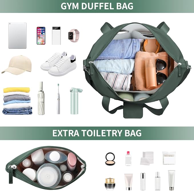 Gym Bag for Women, 45L Carry On Travel Duffel Bag with Shoes Compartment, Weekender Overnight Bag with Wet Pocket for Women, Travel, Gym, Weekend, Large Size