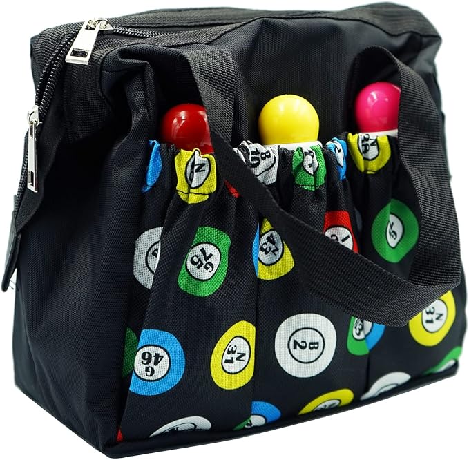 Yuanhe Bingo Dauber Bags with 6 Pockets Black Bingo Tote Bag