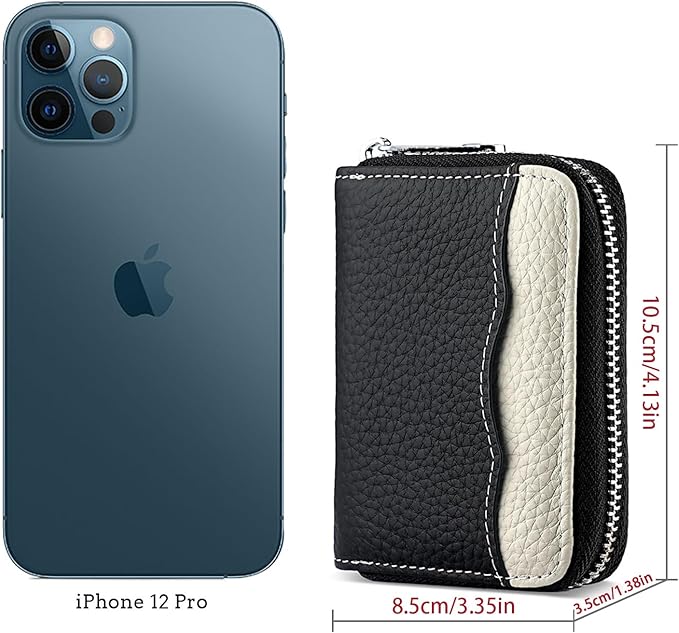 Linno RFID 20 Slots Credit Card Holder Genuine Leather Small Wallet for Women or Men with Zipper