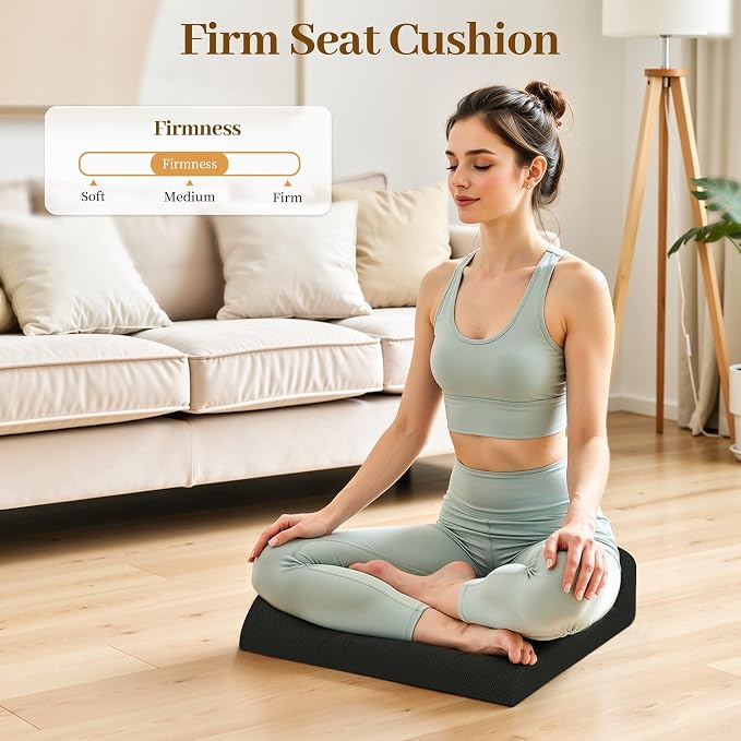 TranquilRelax Memory Foam Seat Cushion for Office Chair, 3-Inch, Black | Medium-firm Support for Long Sitting, Washable Mesh Cover, Non-slip Base, Perfect for Car Seats & Short Drivers