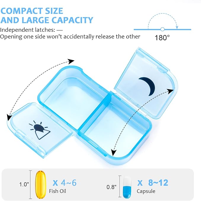 Weekly Pill Organizer 2 Times a Day, AP PM Pill Box，Detachable Pill Case | Food-Grade Material,Travel-Friendly,7 Day Pill Container Medium,Compartment holds up to 6 fish oil or 10 vitamin-Translucent