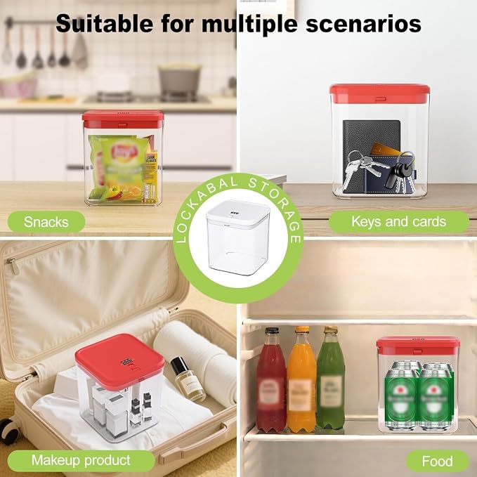 ySky Lockable Storage Box with Combination Code - Secure Medicine Safe, Phone Jail & Snack Container for Refrigerator, Home, Office- Durable Multi-Purpose Lock Box(Red)