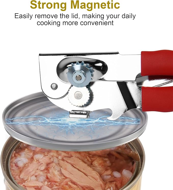 Commercial Can Opener, Hand Crank Manual Manual Heavy Duty with Extra-long Handles, Oversized Knob, Large Handheld Can Open Easy for Big Cans, Red
