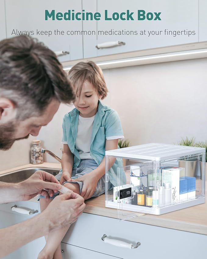 Uniclife Medicine Lock Box with Combination Lock 13 L Large Locking Medication Box Lockable Storage Box for Personal Items Phones Food & Snacks Stackable Fridge Lock Box for Home Office and School