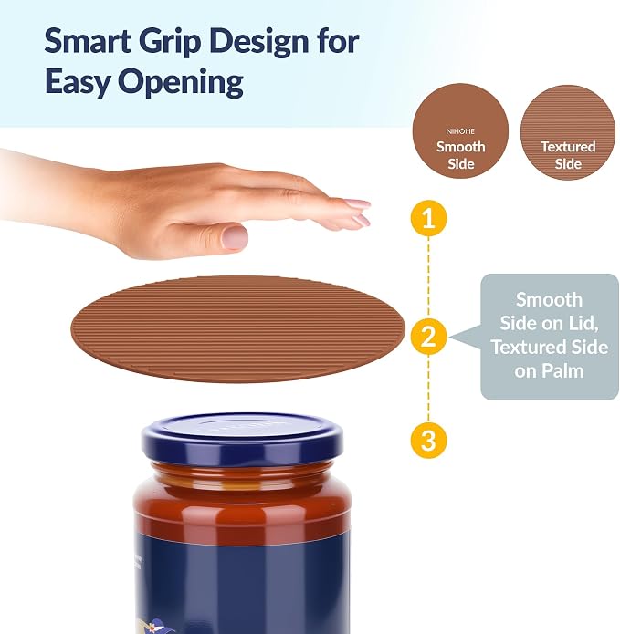NIHOME Silicone Jar Opener – 6 Inch Large Anti-Slip Grip Pads, Premium 100% Food-Grade Silicone, Stylish Designer Colors, Multi-Purpose Heat-Resistant Mat & Coaster, Set of 4 (Coffee Colors)