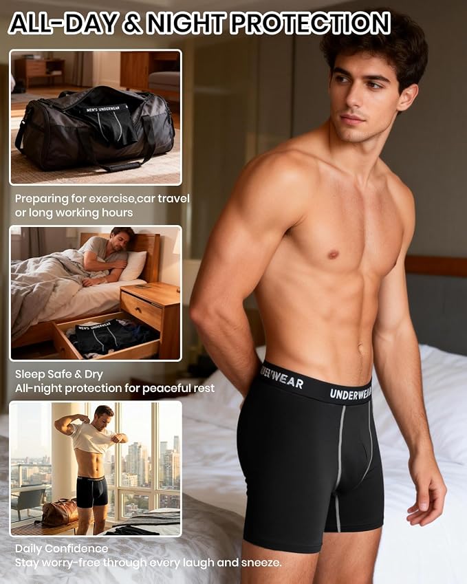 Men's Incontinence Underwear, 100ML Absorb Leakproof Boxer Brief | With Upgraded Fast-Absorbing Core, Washable Reusable Cotton Incontinence Briefs for Men, Bladder Leak Protection 3 Pack/4XL