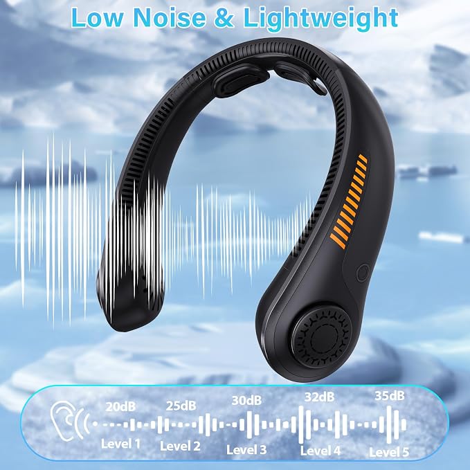 Portable Neck Fan Rechargeable, 5 Speeds, Lightweight, Long Lasting, Battery Operated All-Around Cooling Quiet Personal Fans for Travel Camping Cooling Essentials, Birthday Gifts for Women Men Mom Dad