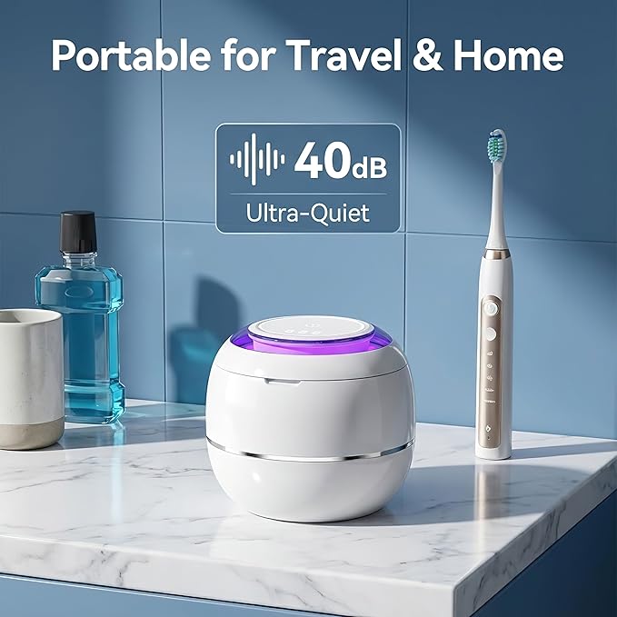 Ultrasonic Retainer Cleaner Machine, White, 42KHZ Dental Cleaning Pod For Denture, Toothbrush Heads,Jewelry, Braces, Digital Timer with 2 Modes, 180ML,304 stainless steel inner liner