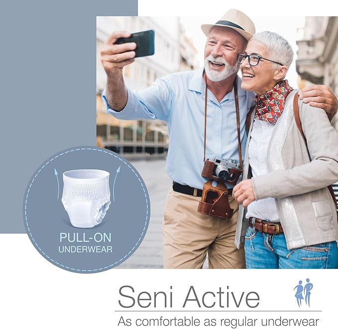 Seni Active Super Plus Unisex Adult Incontinence Underwear, Heavy Absorbency, Pull On Disposable Overnight Underwear for Men & Women (XX-Large, 28, Count)
