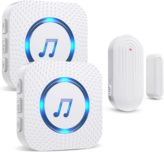 SanJie Door Chime, Door Open Contact Sensor Alarm with 500 FT Range,26 Chimes 5 Adjustable Volume for Business/Store/Home/Office When Entering 2 Receivers +1 Sensors