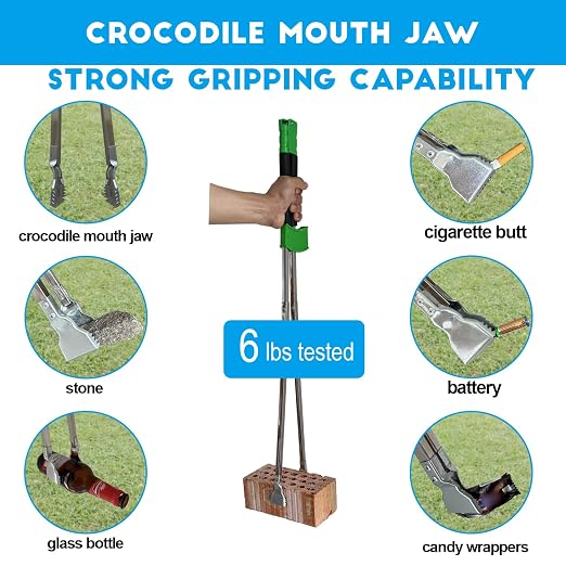 35'' Long Grabber Reacher Tool Heavy Duty, Trash Picker Upper Grabber, Garbage Pick up Sticks, 5.7'' Crocodile Mouth jaw Tested to Grip up to 6 lbs Bricks, Stainless Steel Body, Soft-Grip Handle