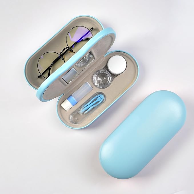 Eyeglass Case Double Sided Travel Size Portable Contact Lens Box 2 in 1 | Multifunction With Tool for Daily Outdoor Office