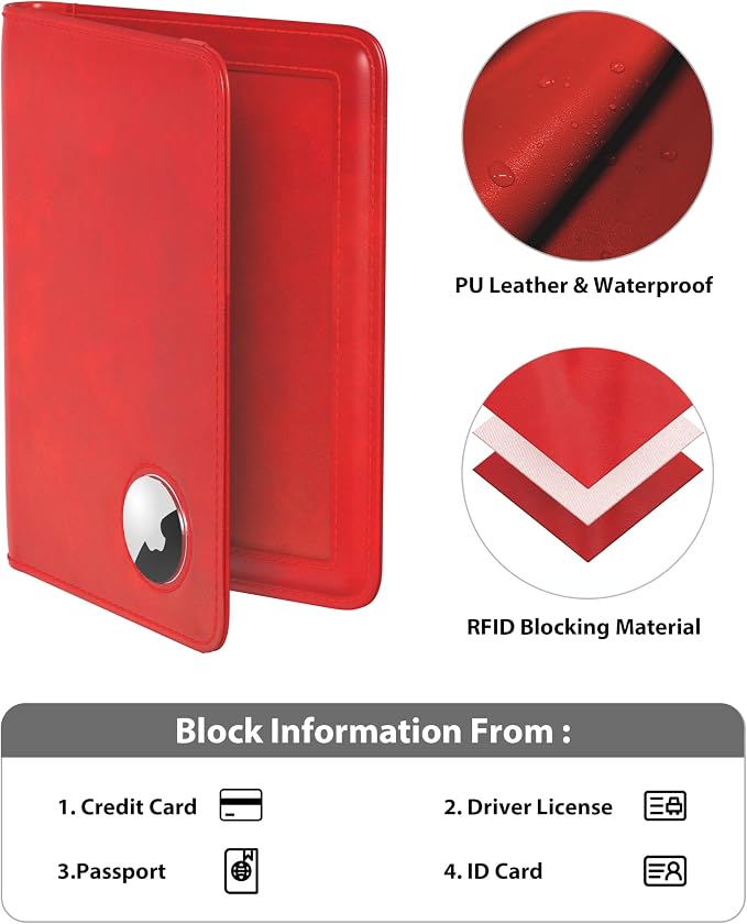 Stouchi AirTag Passport Holder – Slim RFID Travel Wallet | Ultra-slim, Waterproof PU Leather, 5 Card Slots, RFID Blocking, AirTag Slot – Perfect for US Passports
