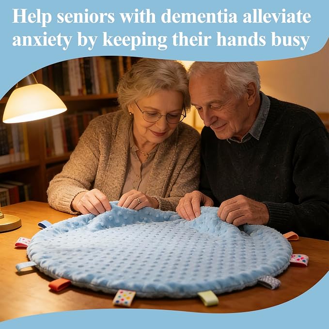 Fidget Blanket for Adults with Dementia, Sensory Mat for Alzheimers Patients, Dementia Activites for Senior (Light Blue, Round - Diameter 50cm / 19.69 inch)