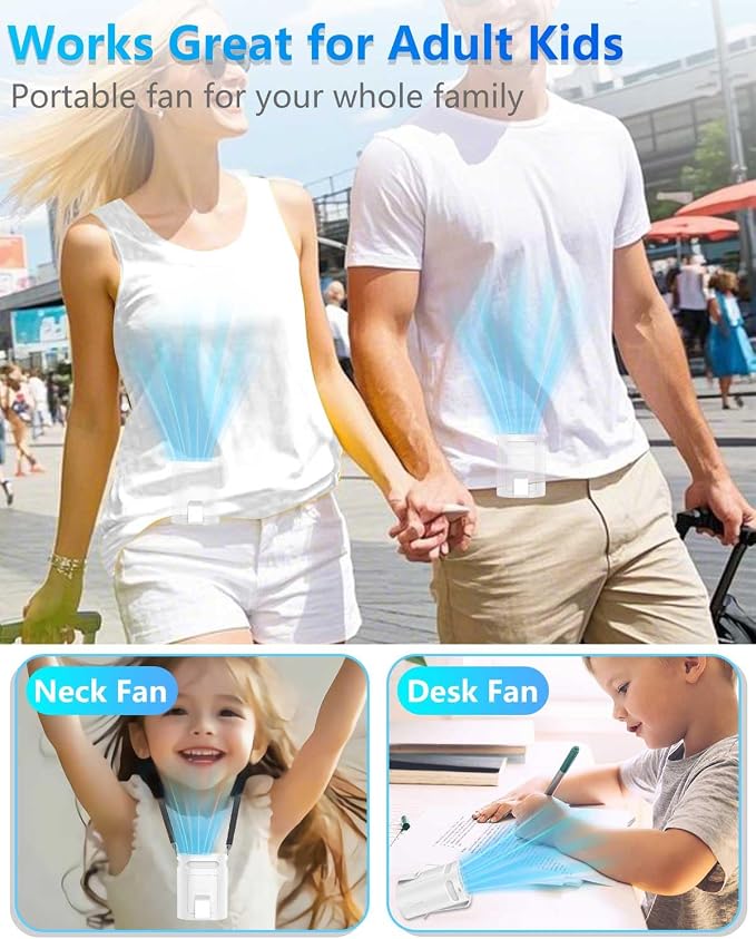 Portable Fan Clip on Pants-Personal Little Light Weight Waist Fan Coolclip Belt Hip Pocket Hard Hat,Wireless Wear Charging Battery Powered Quiet Undershirt Waist Band Coolclip Fans Adult Kid White