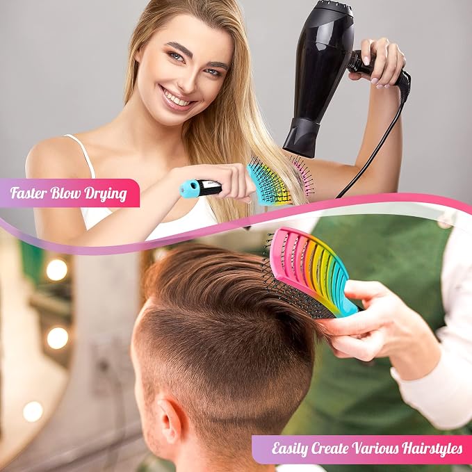 Curved Vented Paddle Brush - Faster Blow Drying, Detangling for Women & Men, Professional Styling for Wet, Curly, Thick or Straight Hair (colourful) | Professional Styling Detangling for Wet, Curly, Thick, Straight Hair, Remove Knots & Reduces Breakage