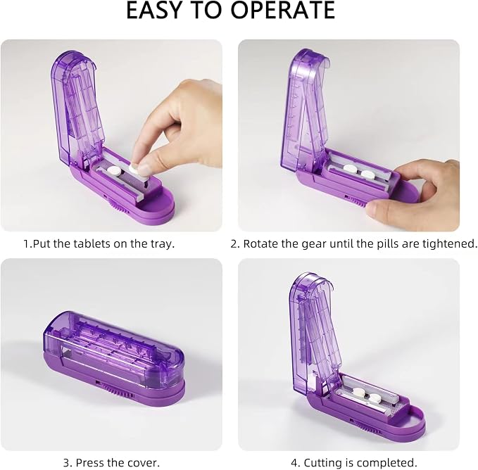 Pill Cutter Splitter for Small and Tiny Pills, Adjustable Pill Cutters for Small Tablets, Accurately Cuts Multiple Pills at Once (Sharp Blade with Safety Guard,Non-Slip Silicone Edge)