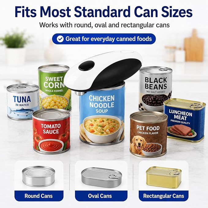 TeSabMi Electric Can Opener, USB Rechargeable Automatic One Touch Can Opener with Smooth Edge Cutting, Hands Free Kitchen Gadget for Seniors, Weak Hands, Arthritis, Parents and Home Cooks