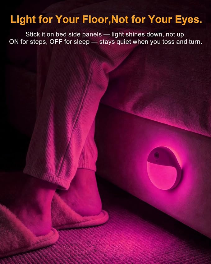Pink Motion Sensor Night Light Battery Operated, Dim Light,1-15lm | 2 Pack, 3 Modes, Dimmable, Wireless Motion Activated Light, Stick on, Pink Light for Girls, Bathroom, Bedroom, Room Decor
