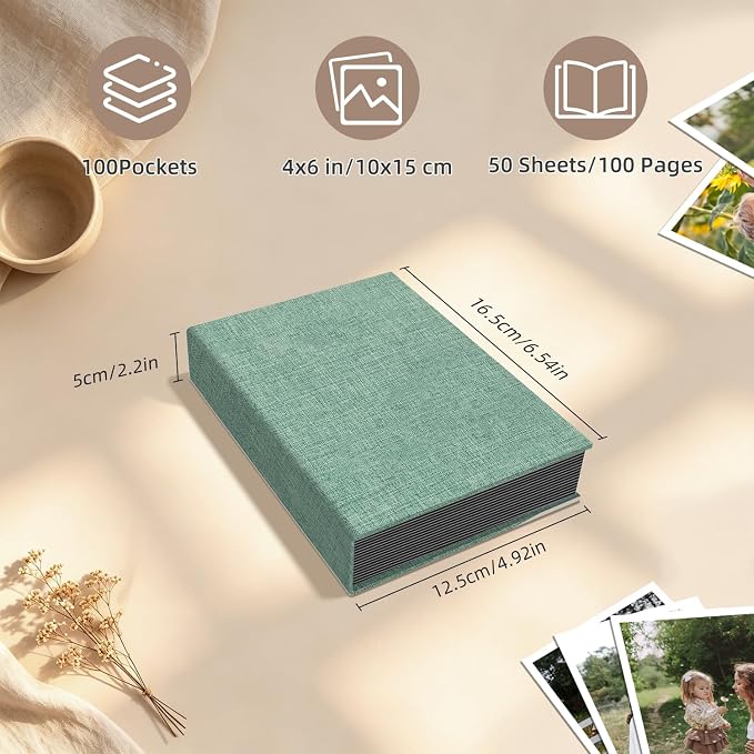 Popotop Photo Album 4x6 100 Pockets for Wedding Gifts,Linen Hardcover Picture Albums for Family Anniversary Baby Vacation Pictures
