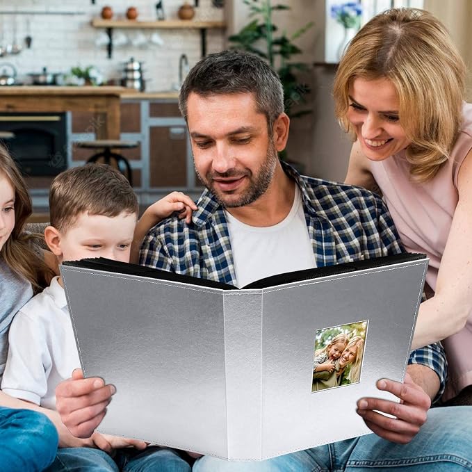 Ywlake Photo Album 4x6 400 Pockets, Leather Photo Albums Holds 400 Vertical Pictures Only Silver