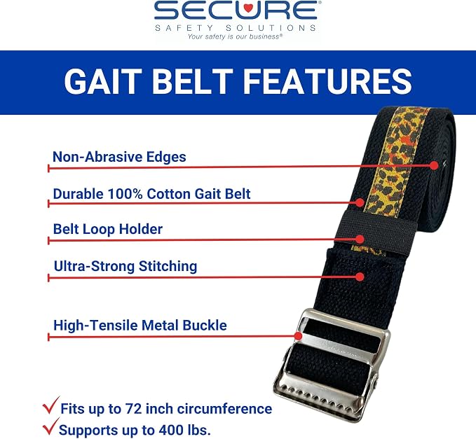 Secure Gait Belt for Seniors with Metal Buckle - Transfer and Walking Standing Aid Elderly, Physical Therapy, Nurses