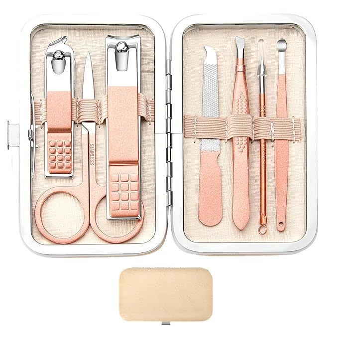 Manicure Set Women Men Nail Clipper Set Stainless Steel Toe Finger Nail Clippers Personal Care Tool with Travel Case Manicure Tool Women Men Valentine's Day Gifts Grooming Kit for Mother Wife