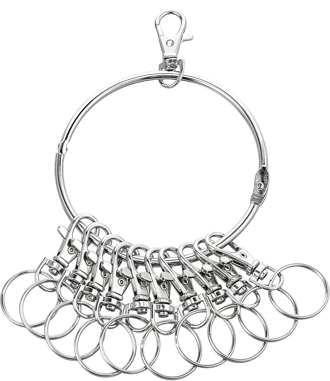 Large Key Ring Hoop,Key Ring Holder,Keys Organizer Portable Keys Management Holders with 10 Swivel Clasps Big Rings Keychain Holders Rings for Office Warehouse School Home(Silver)