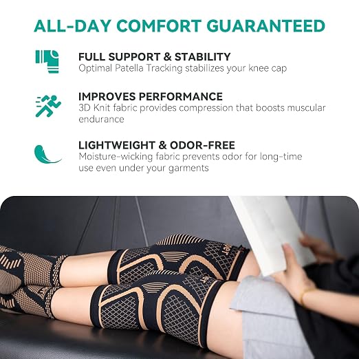 INDEEMAX Copper Knee Brace for Women Men 2 Pack, Knee Compression Sleeve for Knee Pain, Arthritis, Running,Sports and Recovery Support, L