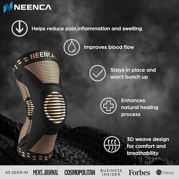 NEENCA Professional Knee Brace for Pain Relief, Medical Knee Support with Patella Pad & Side Stabilizers, Compression Knee Sleeve for Meniscus Tear, ACL, Joint Pain, Runner, Workout (Copper, XXXL)