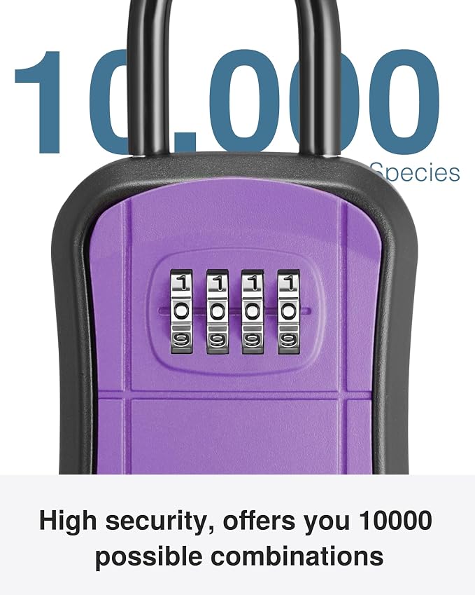 Puroma Key Lock Box Outdoor 4 Digit Code Combination Lockbox House 1 Purple | For Contractors Guest Realtor Storage Keys, Portable, Home Wall Mount, Resettable, Combination, Weatherproof, High-capacity
