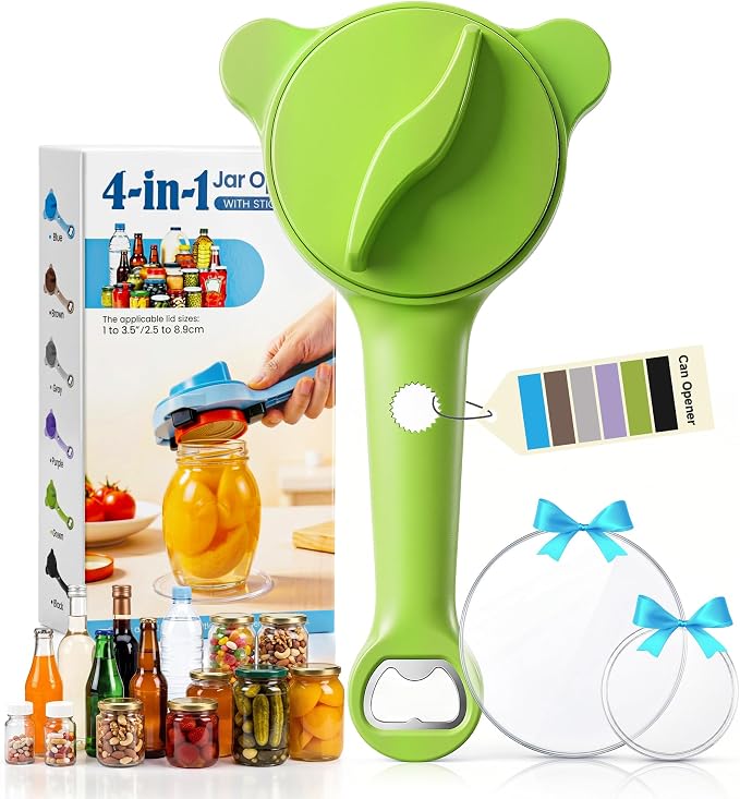 2026 Upgraded 4-in-1 Jar Opener - Adjustable Stainless Steel Lid Remover for Seniors & Arthritis Sufferers, Fits Kitchen Jars, Bottles & Cans Green