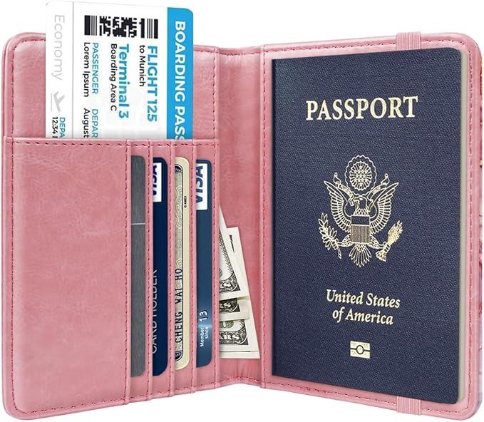 Coco Rossi Passport Holder for Travel Women Slim RFID Passport Cover Wallet | Travel Essentials, Passport Book Holders, Passport Wallet Cover Case, PU Leather, Cute, Thin, Spliced Design, Pink Marble