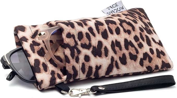 Face Shadow Double Glasses Case Soft Eyeglass Case For Women Men Squeeze Top Sunglasses Case With Cleaning Cloth