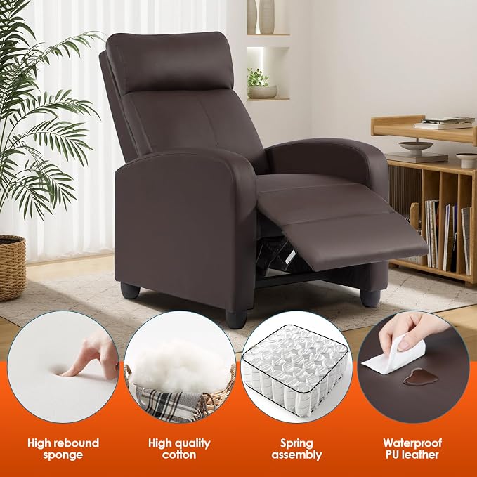 BestMassage Recliner Chair with 2 Point Massage Function | Pu Brown | with Lumbar Support, Adjustable Push Back, Wide Arm & Footrests, Padded Seat | Easy Assembly | for Living Room, Home Theatre