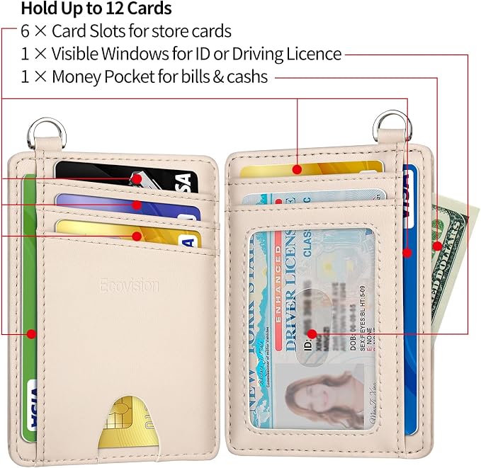 Slim Minimalist Front Pocket Wallet, RFID Blocking Credit Card Holder Wallet with Detachable D-Shackle for Men Women