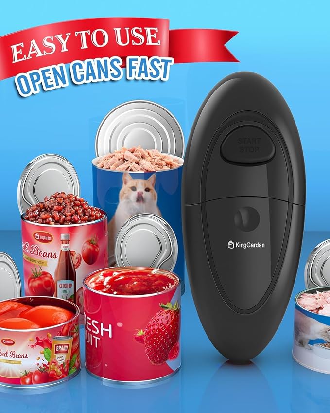 Electric Can Opener, A Touch Automatic Hands Free Can Opener with Smooth Edge, Battery Operated, Safe & Easy for Seniors with Arthritis, Kitchen, Left-Handed & Weak Hands (Black)