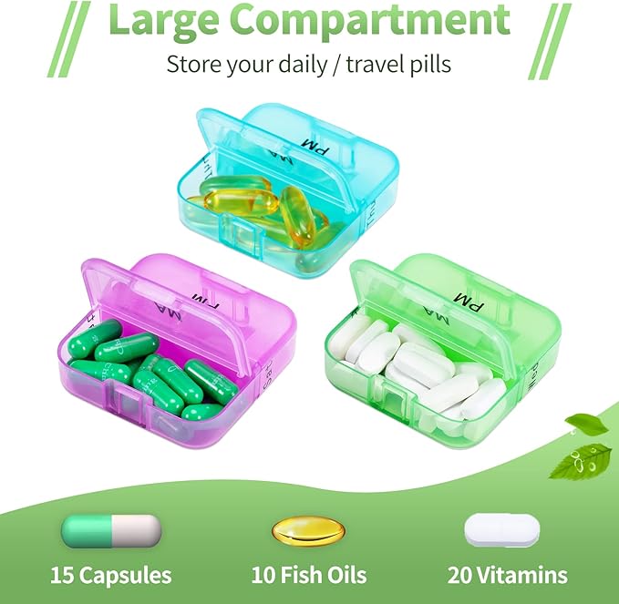 Zoksi Weekly Pill Organizer 2 Times a Day, Pink 7 Day Am Pm Pill Box, Daily Am Pm Pill Organizer 7 Day, Portable Vitamin Pill Case, Weekly Pill Box for Fish Oils, Vitamin, Supplement