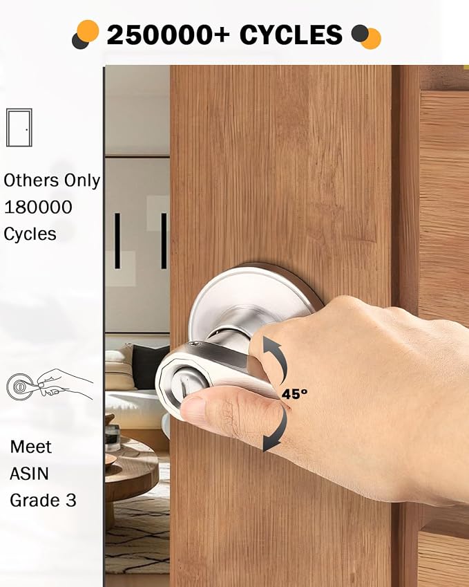 Gobrico 10 Pack Satin Nickel Interior Privacy Door Handle Levers for Bed/Bath, Keyless Silver Reversible Door Knobs with Thumb-Turn Button